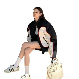 Veste bomber moto oversize pour femme Hirigin, veste en simili cuir, fourrure en cachemire, fermeture éclair, veste de motard pour le printemps - Product Image 5