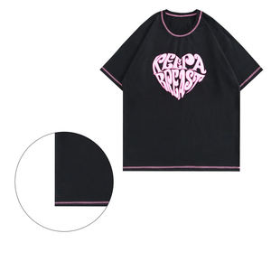 Camiseta con estampado Puff para hombre con costuras en contraste, ropa de calle, Camiseta de algodón de manga corta de gran tamaño, diseño personalizado - Product Image 5