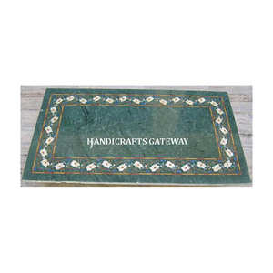 Très beau dessus de table en marbre vert exclusif de forme rectangulaire et incrustation florale pour la fabrication indienne et la vente en gros au meilleur prix - Product Image 1