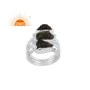 Latest Trending 925 Fine Sterling Silver Natural Rough Moldavite Gemstone <b>Statement</b> <b>Ring</b> Custom Jewelry Manufacturer - Product Image 1