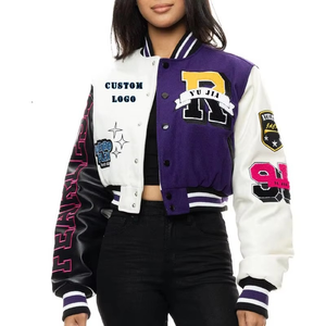 Recién llegados, abrigo de béisbol para mujer, chaqueta universitaria estampada, chaqueta Bomber con bolsillo de calle Trendsetter, Chaqueta corta tejida con logotipo personalizado - Product Image 1