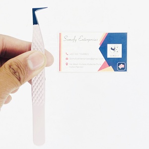 Pince à épiler professionnelle en acier inoxydable non magnétique, antistatique, durable, longueur 10 mm, précision, forme en L à 90 degrés, volume - Product Image 2