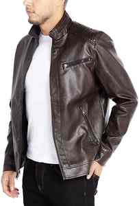 High Quality 100% Genuine Leather style vintage Zipper Closure Turn <b>down</b> Collar Cotton <b>Filling</b> <b>Men</b> Leather <b>Jacket</b> - Product Image 4