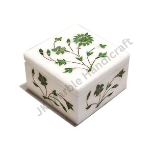 Vintage Decorative Marble and Silver Jewelry <b>Box</b> Exquisite Handmade Marble Inlay <b>Gift</b> <b>Box</b> for Necklaces Available for Sale - Product Image 2
