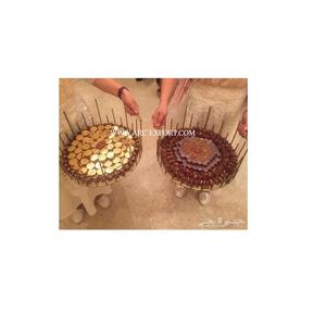 Bol à dattes en métal plaqué or pour fêtes d'anniversaire d'hôtel, fruits secs et chocolat, accessoires pour le Ramadan - Product Image 1