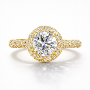 <b>14K</b> <b>Gold</b> <b>Ring</b> with Round Cut Moissanite Diamond Twisted Pave Design - Product Image 1