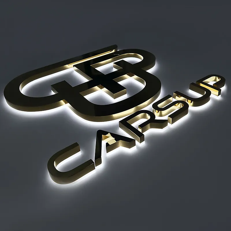 Nieuw Product Outdoor Reclame Metalen Winkel Custom Logo 3d Led Brief Teken Goud Kleur Led Backlit Letters