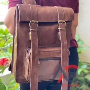 หนังแพะจริงม้วนบนหนังวินเทจ11*15นิ้วกระเป๋าเป้สะพายหลัง - Product Image 1