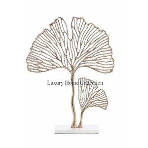 <b>Large</b> Leaf Shape Decorative Sculpture and Nickel Plated Home Decor Tabletop Objects and Statues With <b>Marble</b> Base Design Supplies - Product Image 1