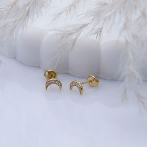 Minimalista Luna diseño CZ piedra turca 925 joyería de plata hecha a mano al por mayor Stud pendientes - Product Image 4