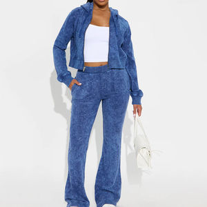 Survêtement pour femmes en tissu délavé, vêtements décontractés, design tendance, tissu léger, adapté à toutes les saisons, survêtements pour femmes - Product Image 5