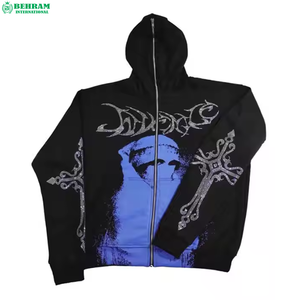 เสื้อฮู้ดซิปเต็มตัวสั่งทำขายส่ง ผ้าฟลีซ/เฟรนช์เทอร์รี่ 450 GSM ดีไซน์ทันสมัยประดับเพชรเทียม แห้งเร็ว - Product Image 4