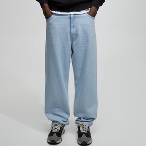 Pantalones vaqueros de mezclilla de algodón 100% transpirables informales de verano para hombre personalizados con diseño/logotipo personalizables de alta calidad lavado ligero - Product Image 4