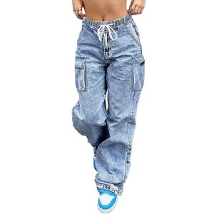 Jeans vintage pour femmes des années 90, taille haute, denim bleu, coupe droite, style européen, jeans skinny, denim en gros - Product Image 3
