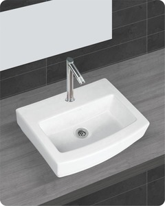 Lavabo rectangulaire en céramique moderne pour salle de bain avec égouttoir - Product Image 2