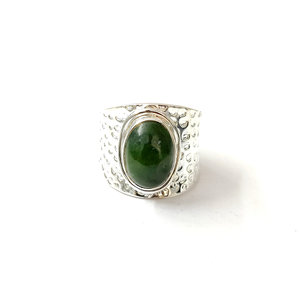 Custom 925 Sterling <b>Silver</b> Green Onyx Signet <b>Ring</b> | Textured Wide Band Hypoallergenic <b>Men</b> Women Jewelry - Product Image 1