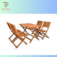 Table et chaises pliantes contemporaines en bois massif d'acacia pour cuisine, villa, cour, hôtel, café, restaurant, usage extérieur