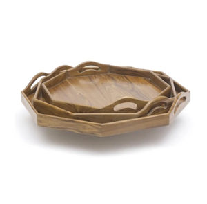 Bandeja de madera con forma hexagonal de latón AK en estera Color madera Juego de 3 bandejas de alta calidad para utensilios de cocina/vajilla - Product Image 1