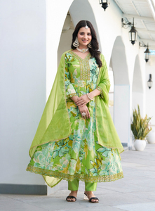 Ensemble Anarkali (Salwar Kameez) en Coton Léger pour Adultes, Style Moderne, Broderie en Coton Lourd Imprimé à la Feuille, Séchage Rapide, Toutes Tailles - Product Image 3