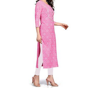 ปากีสถาน Kurtis ยาวและตรงสำหรับผู้หญิงสีชมพูพิมพ์ผู้หญิง Kurtis - Product Image 3