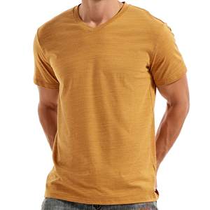 T-shirts manches courtes col en V couleur unie pour hommes T-shirt doux coupe ample respirant 100% coton pour hommes - Product Image 1