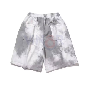 Short d'été décontracté écologique pour homme 100% coton éponge française Vintage lavé à l'acide solide taille élastique cordon ourlet brut - Product Image 6