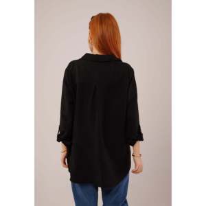 Camisa de poliéster negra holgada con bolsillos para mujer Lustrin, para venta al por mayor - Blusa informal de manga larga - Product Image 4