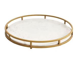 Plateau de service en marbre de forme ovale Offre Spéciale fantaisie de qualité supérieure avec base et cadre en métal plaqué antique pour la décoration de table utilisation dans la cuisine - Product Image 4