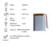 Baterai Lithium Polimer 126090-2 8000mAh 3.7V 126090 2 Kabel Baterai Pengganti Kapasitas Tinggi Baterai Speaker Isi Ulang