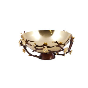 Bol de service élégant en laiton plaqué or avec motif unique de branche et de fleur, centre de table décoratif en métal pour la décoration de la maison - Product Image 1
