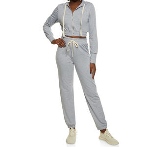 Conjuntos de ropa de salón personalizados a la moda para mujer, conjunto de pantalones ajustados de manga larga de punto de Color puro informal elástico para mujer - Product Image 5