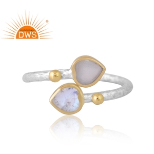 Dernier modèle Bague ajustable en argent sterling fin avec pierre de lune blanche et pierre de lune arc-en-ciel Fabricant de bijoux personnalisé - Product Image 2