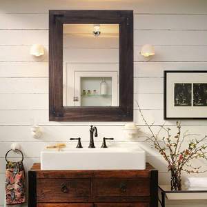 Modern Wooden <b>Framed</b> Wall <b>Mirror</b> Natural <b>Wood</b> Bathroom Vanity for Hotel and Home Decor - Product Image 4