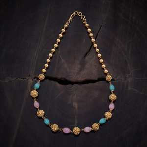 Collier Mala en bois perlé de perles religieuses vintage - Cadeau/Mariage - Product Image 1