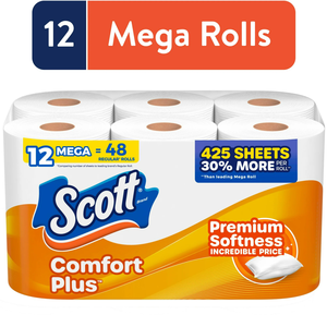 Scott ComfortPlus 12 méga rouleaux de papier toilette 1 pli 425 feuilles par rouleau rouleau Jumbo doux et lavable pour les fosses septiques - Product Image 4