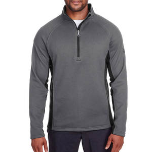 Pull en molleton de coton coupe régulière à col en V, demi-zip, coupe-vent, couleur anthracite chiné, pour l'hiver - Product Image 4