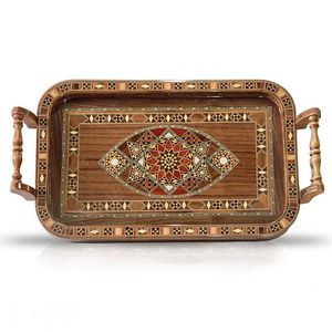 Elegante bandeja de madera con aspecto tradicional, ideal para servir aperitivos, bebidas o uso diario práctico en el hogar, venta al por mayor de La India - Product Image 1