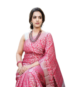 Hermoso Sari de seda india tradicional con pallu rico y trabajo jacquard estirable para fiestas de verano e invierno - Product Image 1