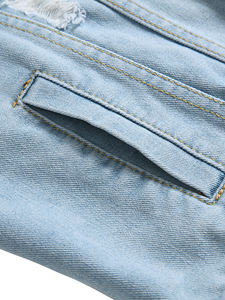 Abrigo vaquero de manga larga para hombre, informal, personalidad, Color sólido, chaqueta rasgada con cuello vuelto, venta al por mayor y personalizada - Product Image 5