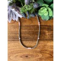 Collier de perles de 22 pouces, fabrication Navajo, corail rose et argent sterling, 4 mm, bijoux culturels de collection