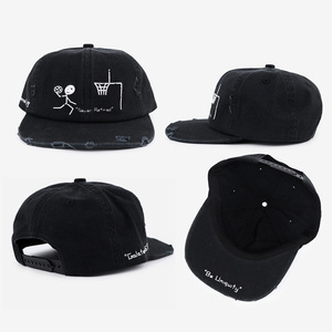 Casquette noire vintage à 6 panneaux avec logo brodé personnalisé, non structurée, 100% coton sergé lavé, casquette <span class=keywords><strong>snapback</strong></span> pour homme - Product Image 3