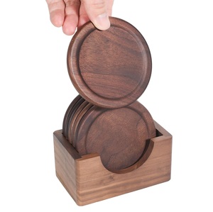 High Quality Wooden Round <b>Coasters</b> Sets With Holder Brown Color <b>for</b> Kitchen & Tabletop <b>Drinks</b> Serving <b>Coasters</b> - Product Image 1