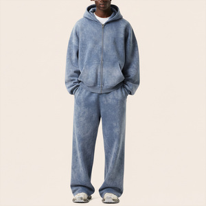 Ensemble de survêtement unisexe personnalisé style streetwear avec logo délavé à l'acide, 100 % coton, commandes en gros - Product Image 3