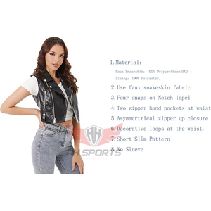 Custom PU Moto Vest for Women - Sleeveless <b>Biker</b> Waistcoat, Sheepskin Lapel <b>Jacket</b>, Manufacturer & Supplier, Streetwear Style - Product Image 5