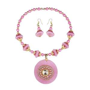 Premium Gold-Plated <b>Pink</b> Beads Thread <b>Necklace</b> Set Tip Top Fashions 1110628G Fashion Jewelry Accessory - Product Image 1