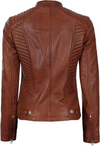 Chaqueta de cuero Mujer-Chaquetas de cuero de piel de cordero real informales con estilo para mujer Cierre de cremallera bolsillos laterales y delanteros con cremallera - Product Image 3