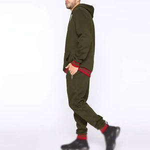 Wholesale Printed Cotton Men's Track Suit Set Solid Color Custom Jacket <b>Hoodie</b> with Patchwork Design for Winter - Product Image 6