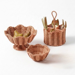 Juego de Tazones de Ratán Azul Claro, Cesta para Servir con Borde Festoneado, Porta Utensilios, Cestas de Almacenamiento de Cocina Hechas a Mano - Product Image 4