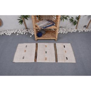 Alfombra Turca Vintage, Alfombra Kilim de 1.6x4 pies, Alfombra Pequeña a Rayas Beige - Product Image 2