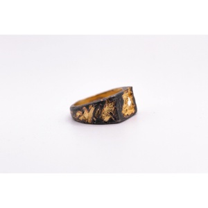 Anillo de Sello Rústico Vikingo Unisex de Plata de Ley 925, Hecho a Mano, con Acabado Kintsugi Dorado Oxidado, Joyería Artesanal - Product Image 5